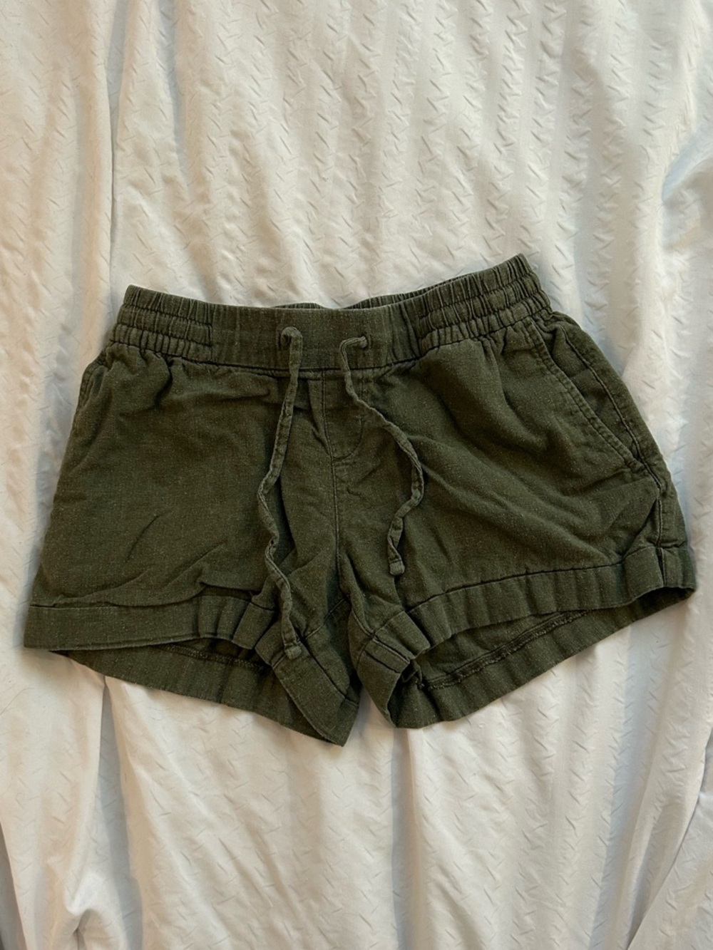 Olive Green Linen Shorts